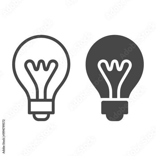 Vector of two light bulbs, one filled and one outlined