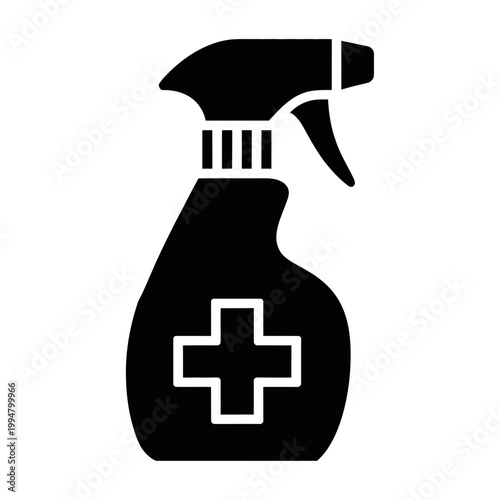 Vector graphic of a black spray bottle with a medical cross symbol