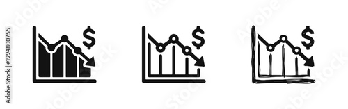 Financial Loss Recession and Market Drop Icon Set