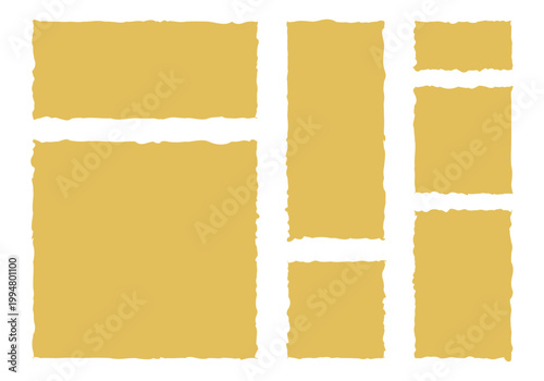 Colección de etiquetas y notas amarillas con bordes rasgados de diferentes tamaños