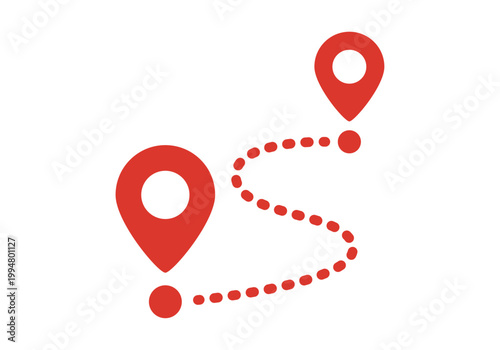 Iconos de marcadores de ubicación rojos unidos por una ruta de puntos 