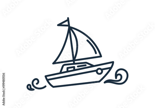 Barco de vela navegando sobre el mar dibujado con líneas simples 