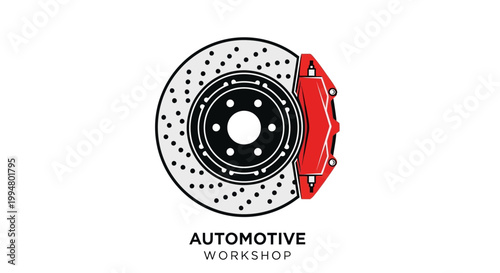 Automotive Brake Disc and Caliper Illustration for Workshop Services.