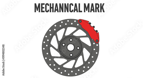 Mechanical Brake Disc Rotor with Red Caliper Symbol.