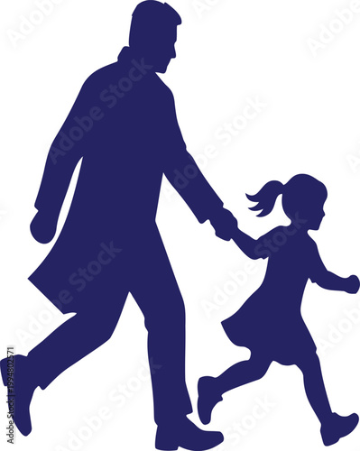 Happy Family Father Holding Daughter Hand