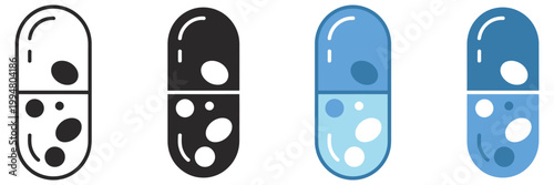 Probiotic icon set, multi style collection, digestive health and microbiome symbols, probiotic bacteria and gut wellness icons, clean vector design elements for medical, nutrition, and wellness 