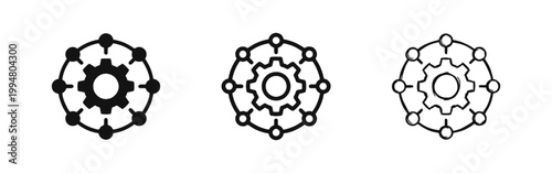 Centralized management or settings network icon set in glyph line and hand-drawn doodle vector styles
