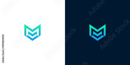 Modern and Clean 'M' Letter Logo Design with Gradient Colors on White and Dark Blue Backgrounds