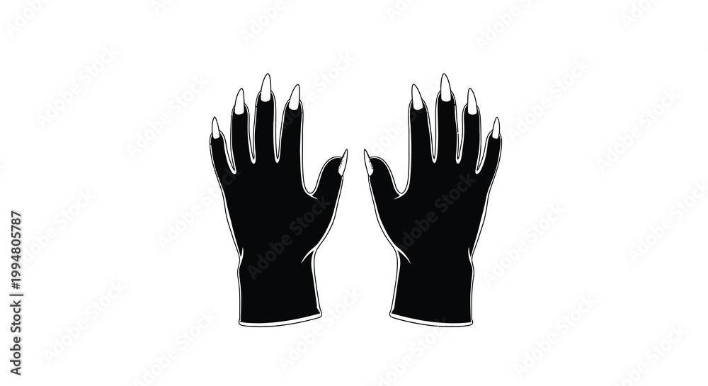 Fototapeta premium A stark black and white illustration depicts two hands with dramatically elongated pointed fingernails high quality professional detailed