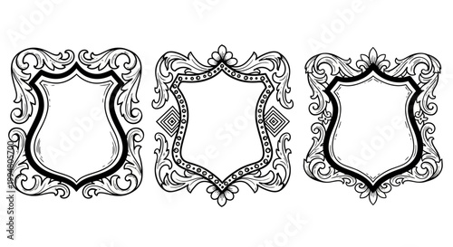 Set of ornate decorative frames with vintage floral baroque elements