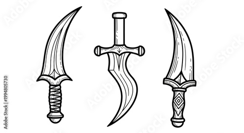 Hand-drawn medieval dagger collection with ornate handles