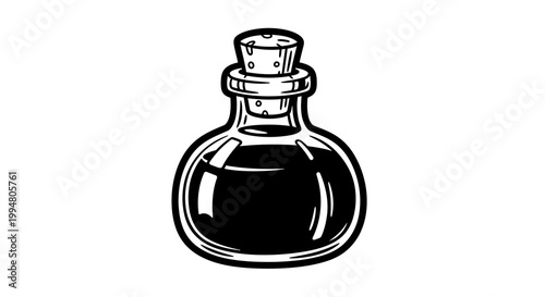 Vintage ink bottle with cork stopper in black and white