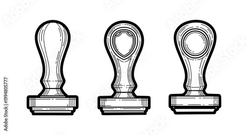 Vintage rubber stamps: detailed black and white retro woodcut design