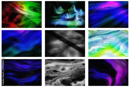 Nine varied medical imaging samples showcasing MRI, ultrasound, and microscopic textures in vivid colors and grayscale.