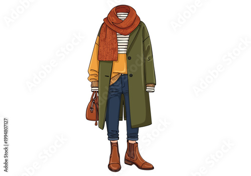 Fashionable winter clothes vector illustration for autumn-winter fashion season