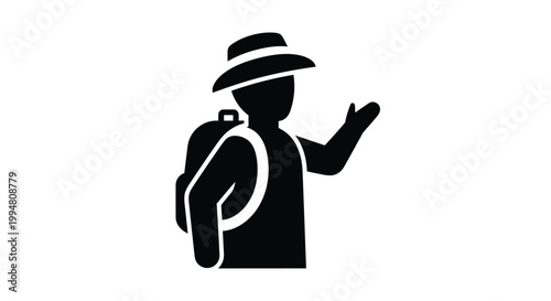 Traveler with backpack gesturing a striking black silhouette high quality professional