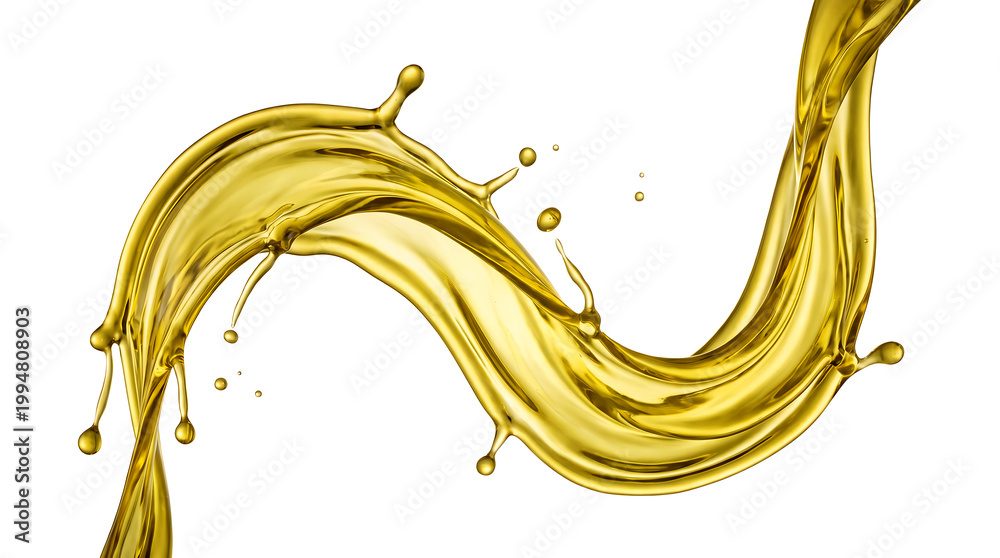 Fototapeta premium Golden Oil Splash Wave Isolated on White Background