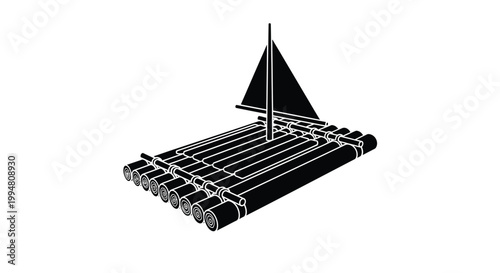 Simple black silhouette of a raft with a sail nautical design silhouette