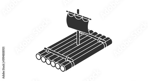 Simple black raft with a sail depicted in a flat design silhouette