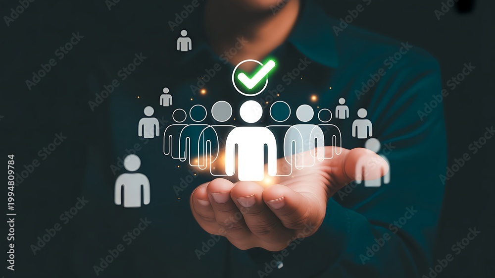 Fototapeta premium Human resource selection represented by a digital illustration of an AI selecting candidates from a crowd