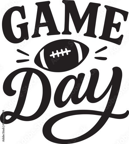 Black game day text with football