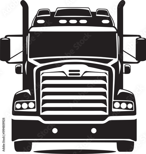 Black and white semi truck vector illustration