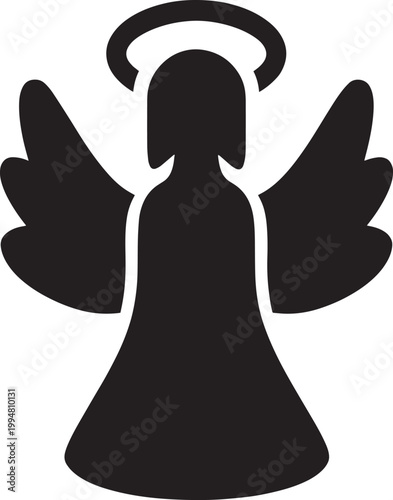 Black silhouette of an angel with wings and a halo