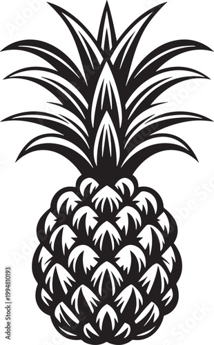 Black and white illustration of a pineapple