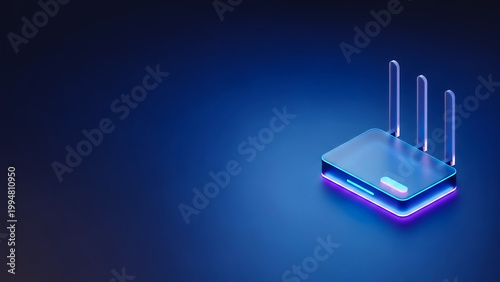 Modern wireless router with illuminated antennas and LED lights, symbolizing high-speed internet and advanced connectivity technology.
