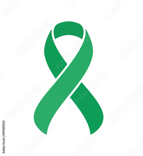 A green ribbon symbol of awareness on a white background. It represents a cause, support, and hope. This simple image conveys a powerful message of solidarity and compassion