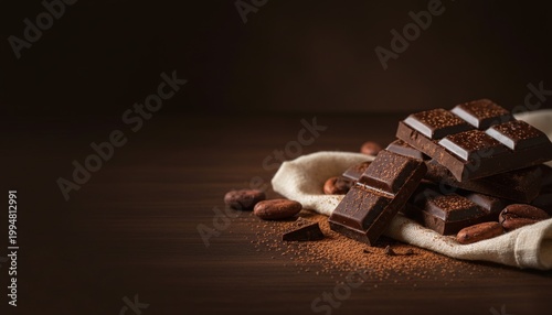 Dark Chocolate Bar Pieces Cocoa Beans Powder