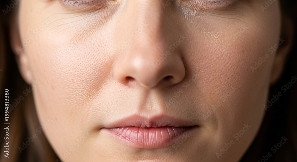 Fototapeta premium Close-up macro shot of a young woman's face showing skin texture and natural features
