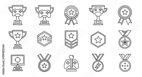 Collection of achievement icons and awards.