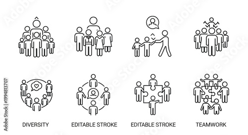 Diverse group of people icons set.
