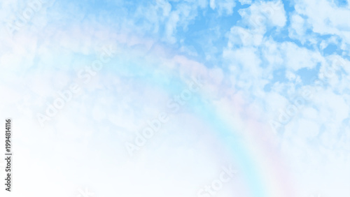 High Altitude Cloudscape Horizon with Bright Sunlight. Clean Blue Atmosphere and White Cumulus Clouds