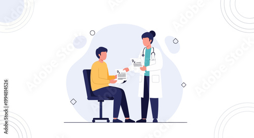 Doctor giving prescription to patient, medical consultation, healthcare concept