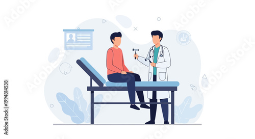 Doctor examining patient with reflex hammer in clinic, medical checkup illustration