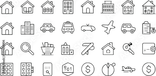 property vector icon pack realty house key map finance symbols