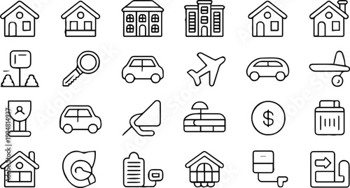 property icons set outline house apartment building urban symbols