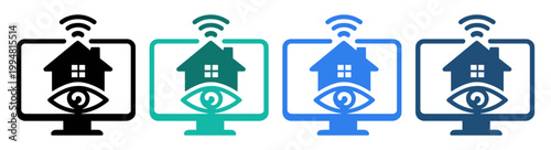 home monitoring security icon set on transparent background