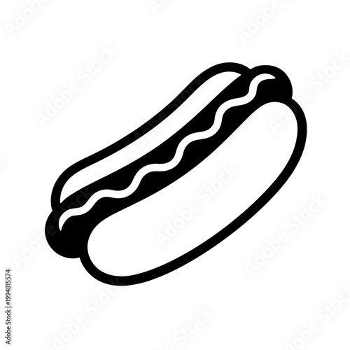 Hot Dog Vector Icon - Bold Fast Food Illustration for Menus, Concession Stands, and Street Food Branding. Modern Black and White Line Art Symbol of a Classic Sausage in a Bun.