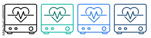 heart monitor set line icon on transparent background