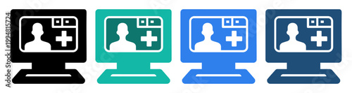 computer profile card add icon set on transparent background