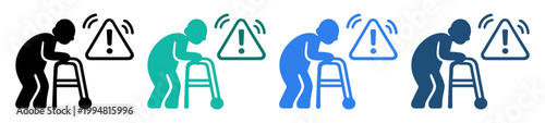 elderly warning walker icon set on transparent background