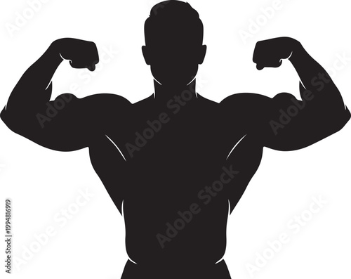Muscular man, bodybuilder, flexing, silhouette, fitness icon
