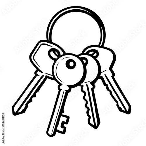 Keychain with Multiple Metal Keys Vector Icon - Security and Access Symbol for Real Estate, Locksmith Services, Home Ownership, and Property Management Graphic Design.