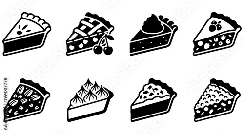 Cake slices pie portions icon vector set, Slice of dessert cake sweet food, Cheesecake icon, Cake slices vector set