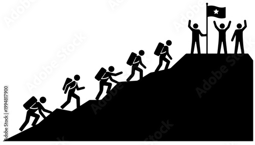 Hiking silhouette people teamwork, People Helping silhouette vector, Mountain climbing team vectors