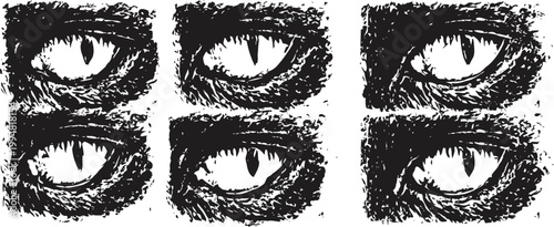 dragon eyes illustration set with intense gaze in black and white textured