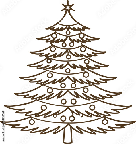 Christmas tree outline with star and ornaments decorative festive holiday design